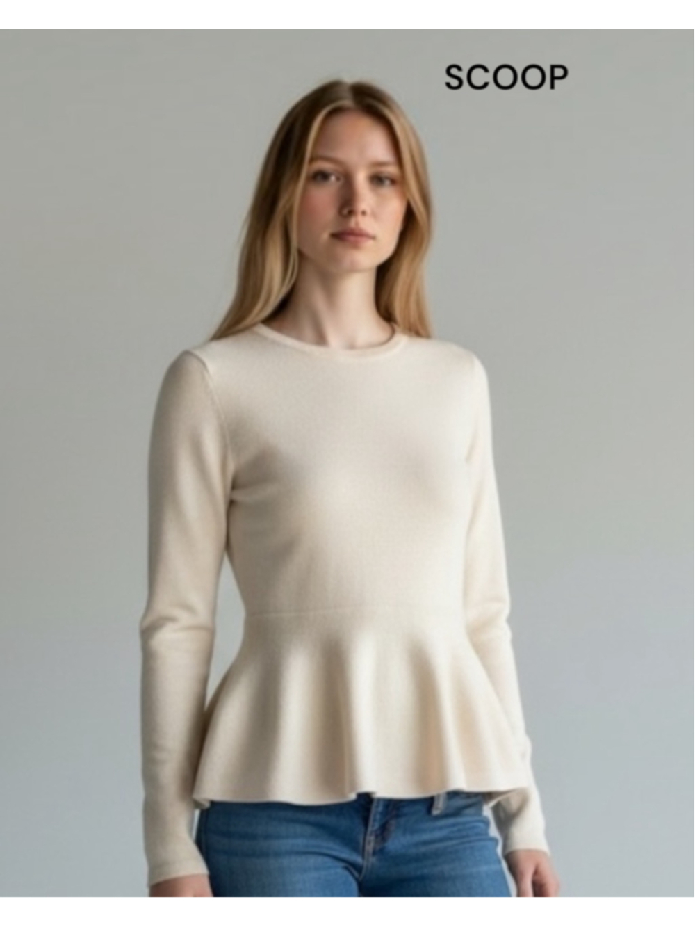 Scoop NYC CASHMERE Peplum Sweater Oatmeal Size M